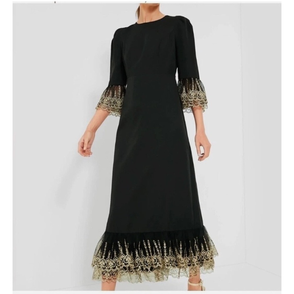 NWOT Pomander Place Tuckernuck Lilith Dress Black Velvet Gold Lace S Whimsigoth - Picture 2 of 10